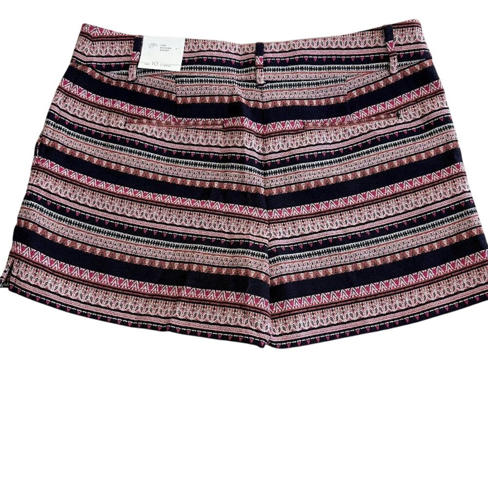 LOFT Jacquard Knit Riviera Shorts(2) Navy Aztec Pink Geometric Pattern Size 10 - Picture 4 of 16
